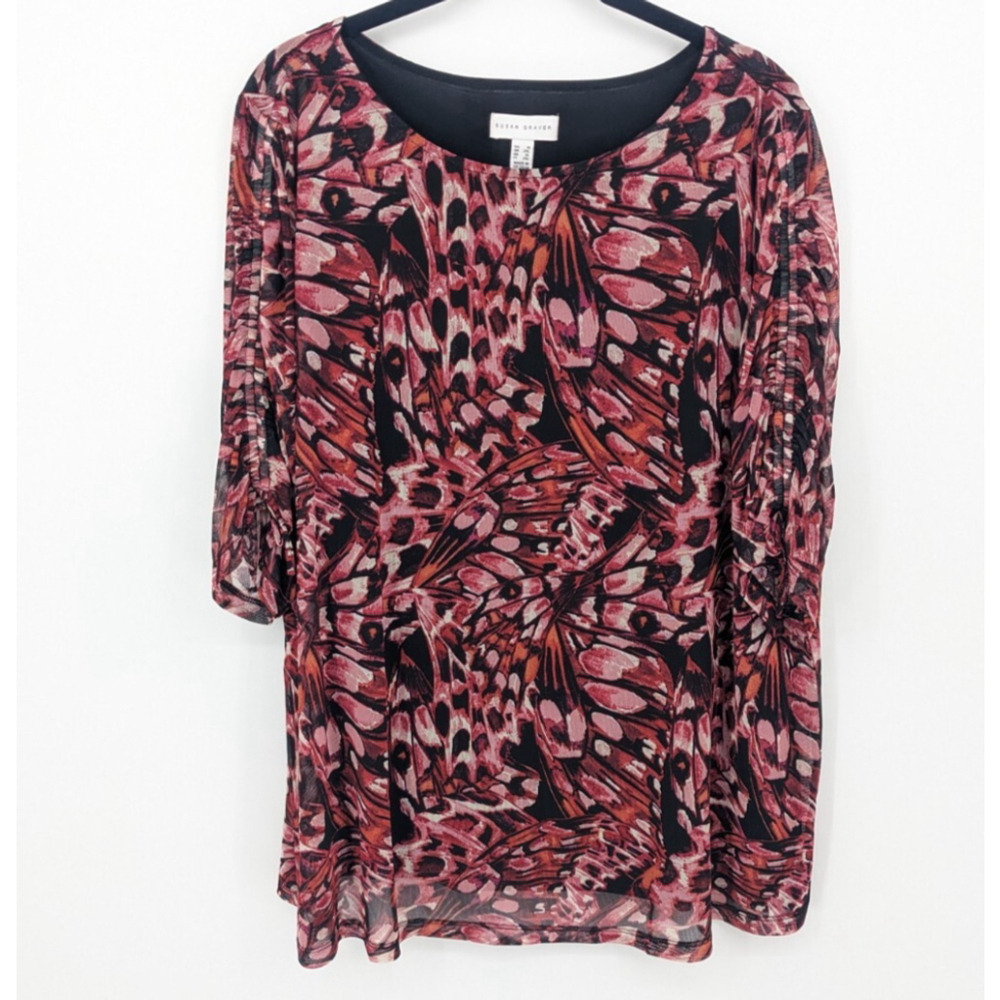 Susan Graver Bateau Neck, Ruched Elbow Sleeve